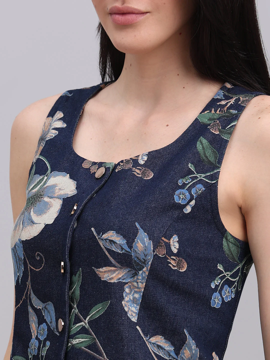 Floral Print Denim Waistcoat - Image 8