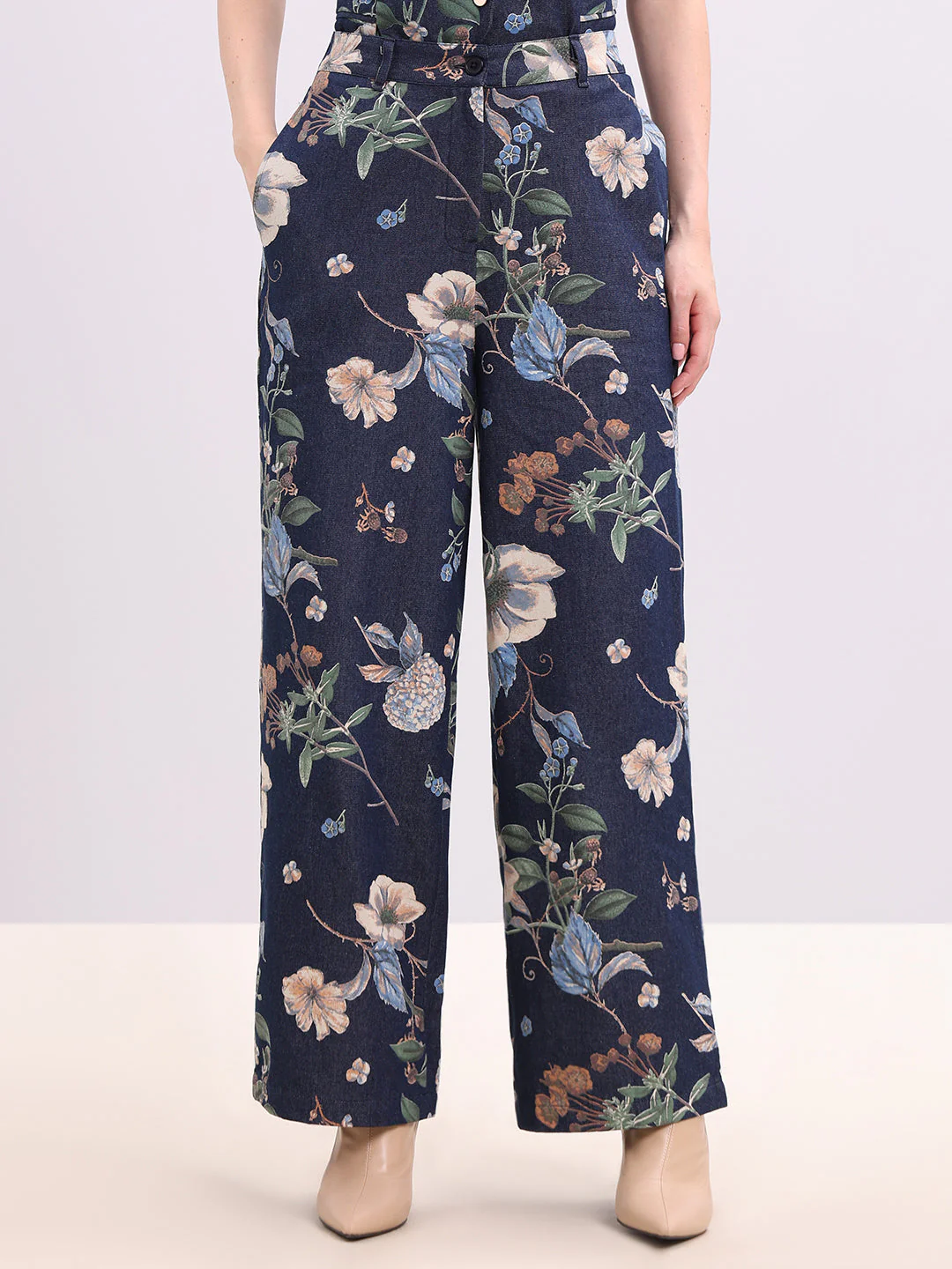 Floral High Rise Denim Pants - Image 2
