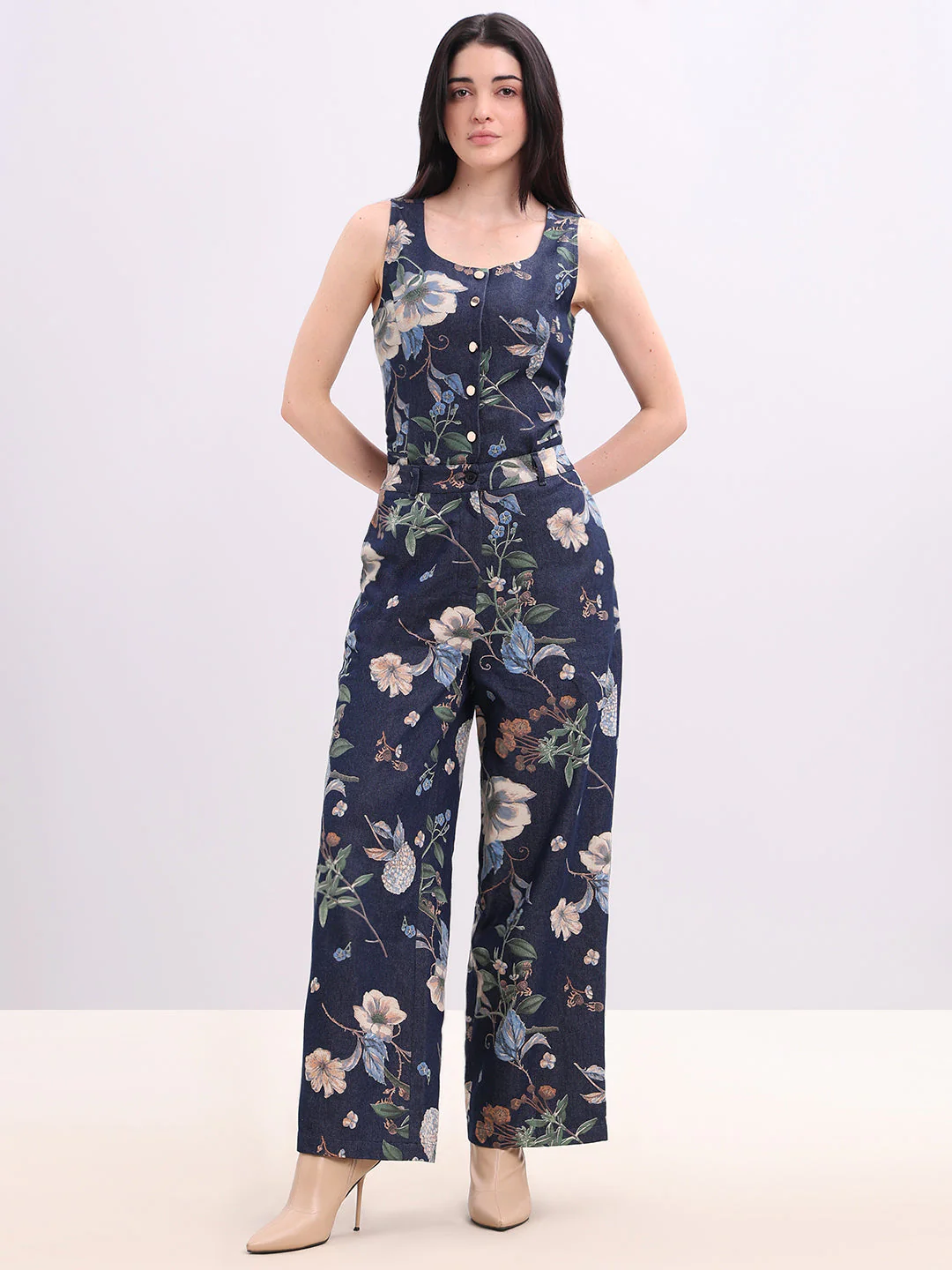 Floral High Rise Denim Pants - Image 5