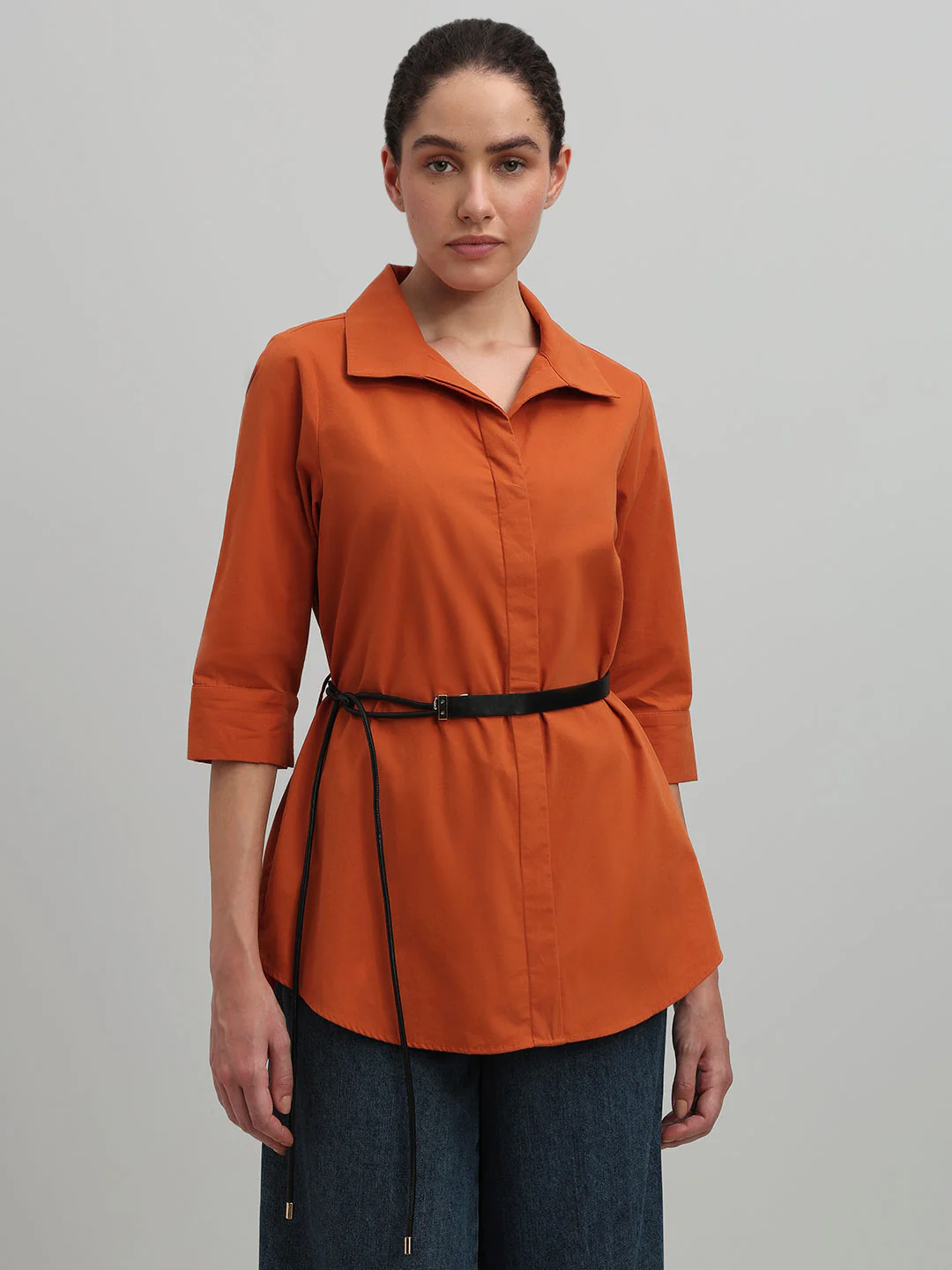 Rust Cotton Long Shirt - Image 2
