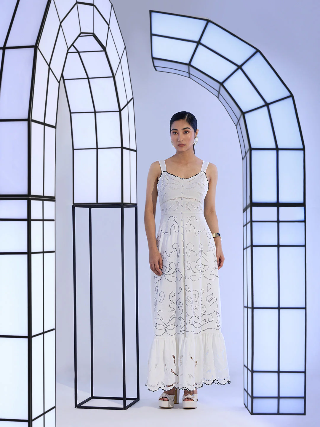 EDIT White Embroidered Maxi Dress