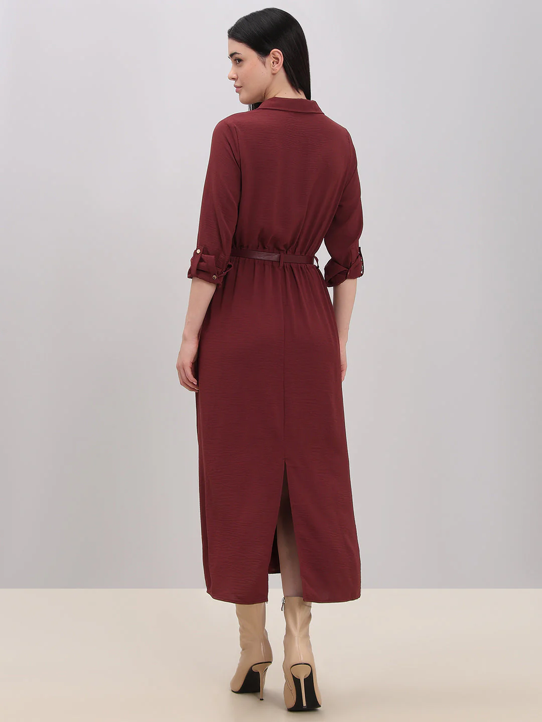Classic Belted Midi Shirt Dress - Image 4
