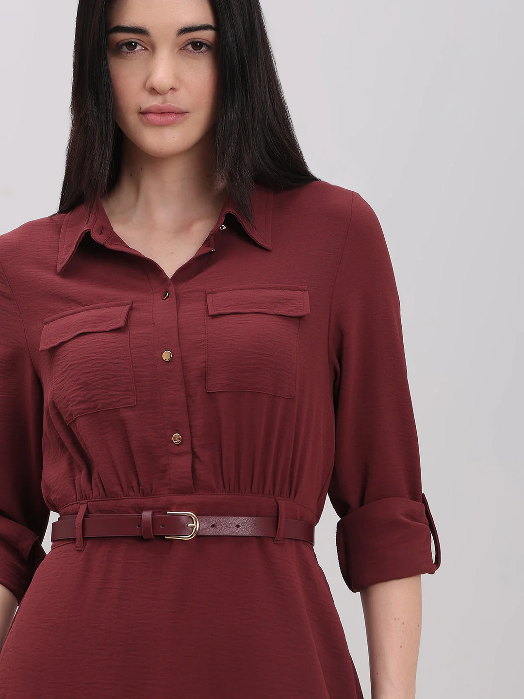 Classic Belted Midi Shirt Dress - Image 5