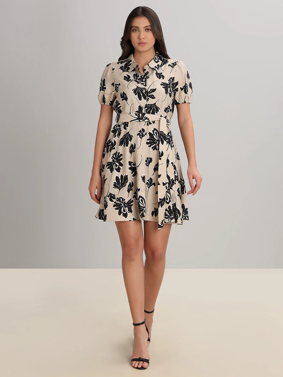 Floral Print Short Shirt Dress - Image 5