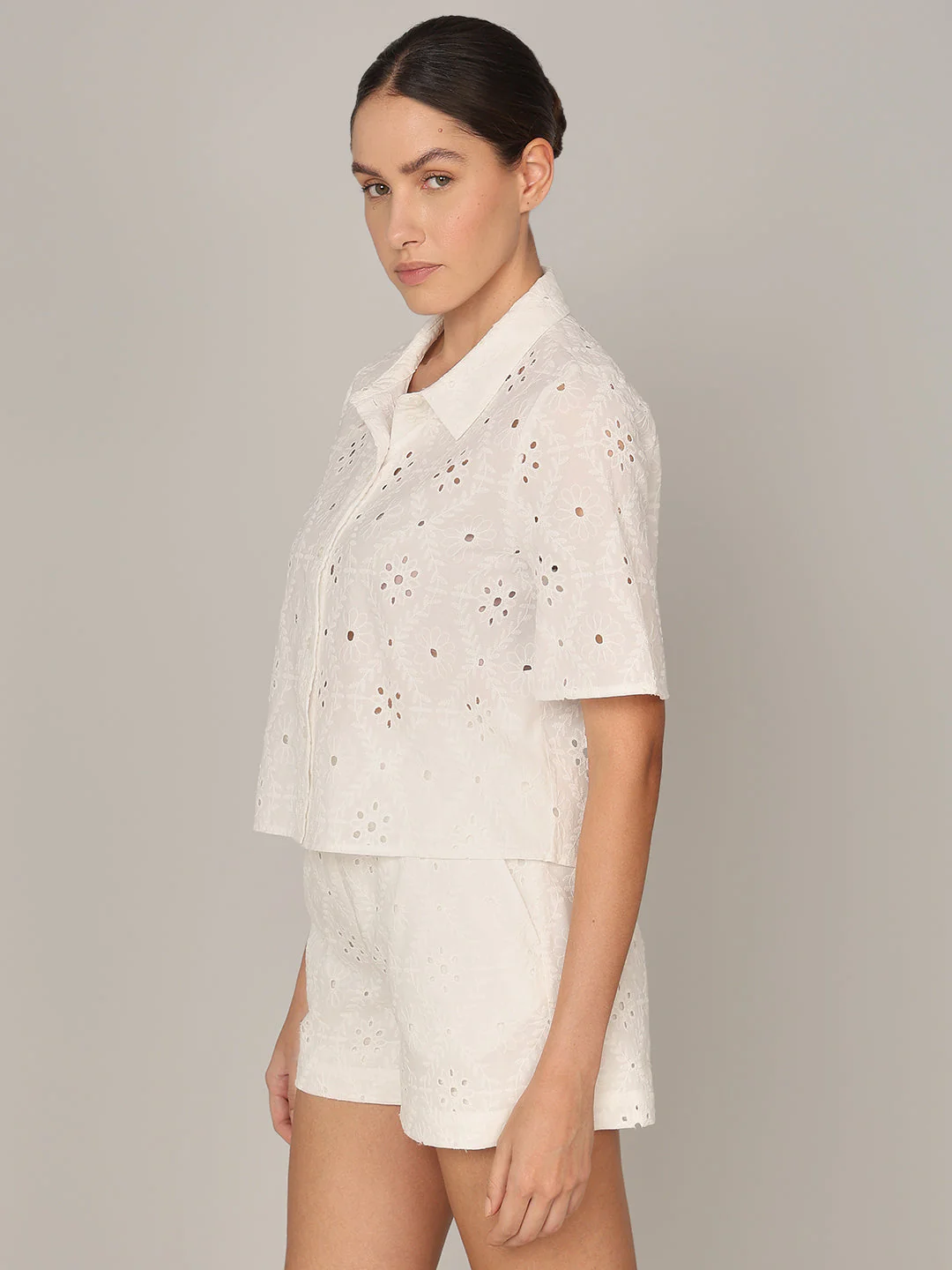 White Floral Cut-Work Shirt - Image 3