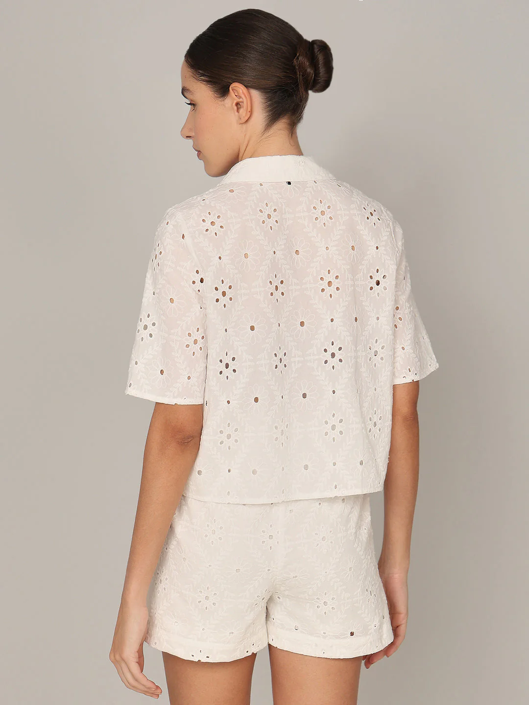 White Floral Cut-Work Shirt - Image 4
