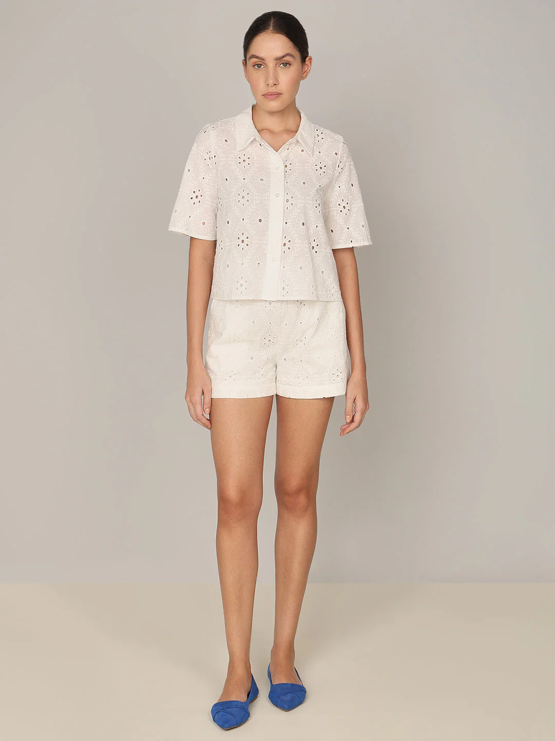 White Floral Cut-Work Shirt - Image 5
