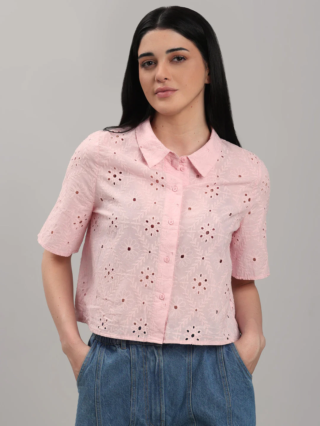 Light Pink Broderie Embroidery Shirt - Image 2