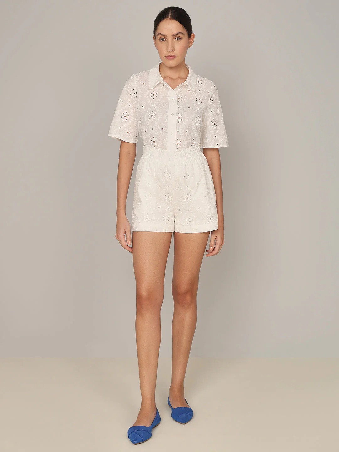 Ivory Embroidered Shorts - Image 5
