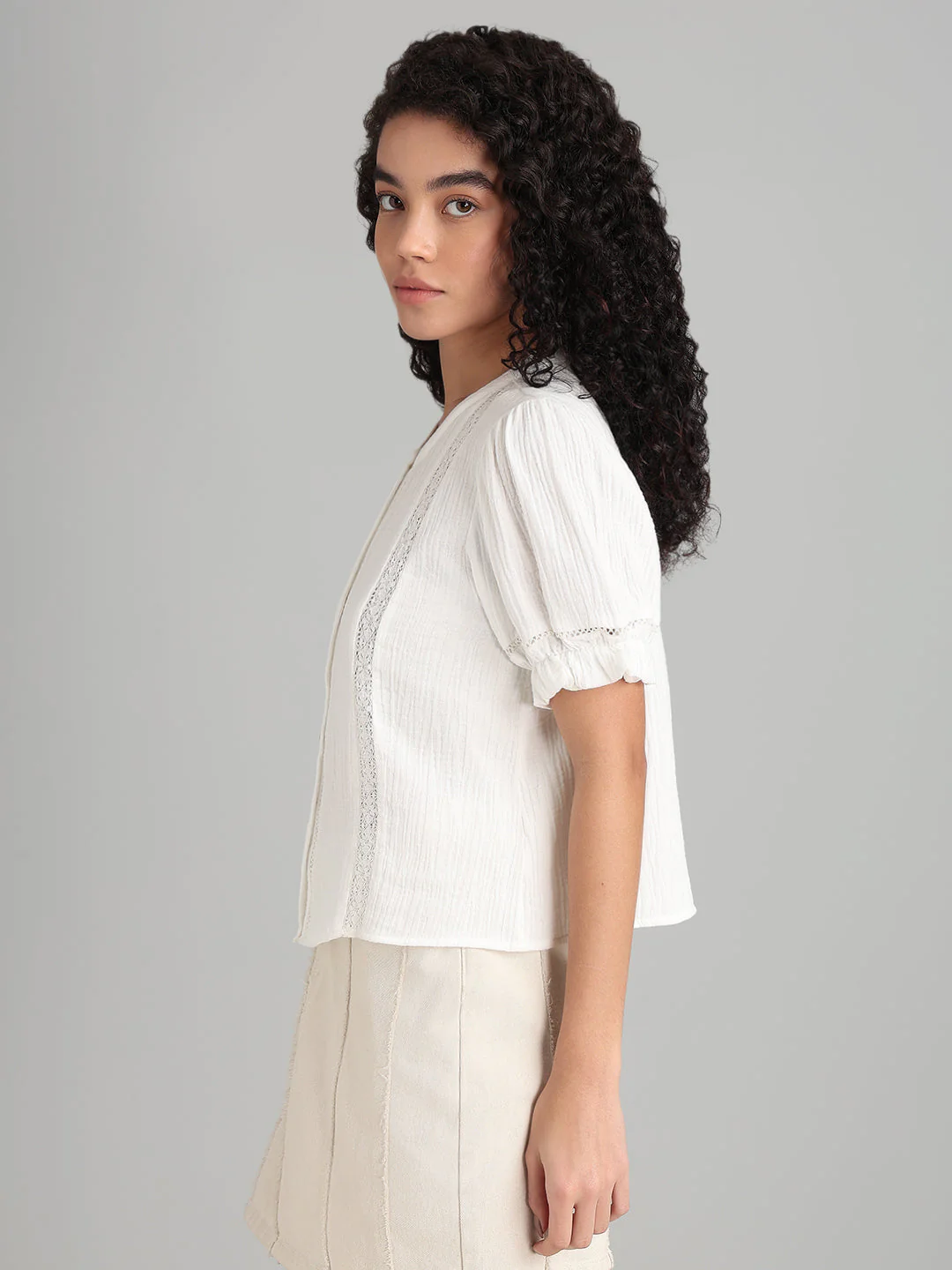 White Lace Detail Short Top - Image 3