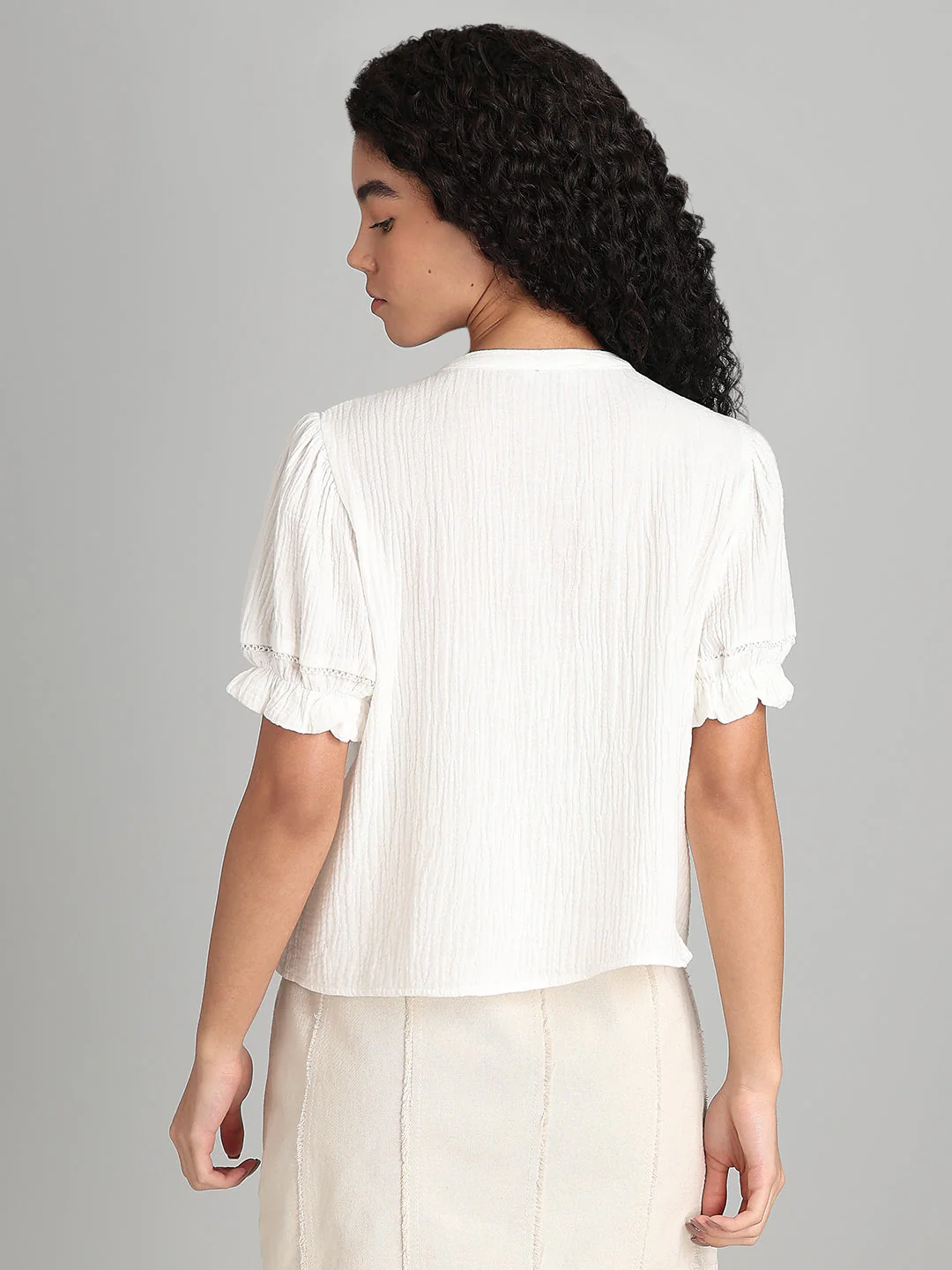 White Lace Detail Short Top - Image 4