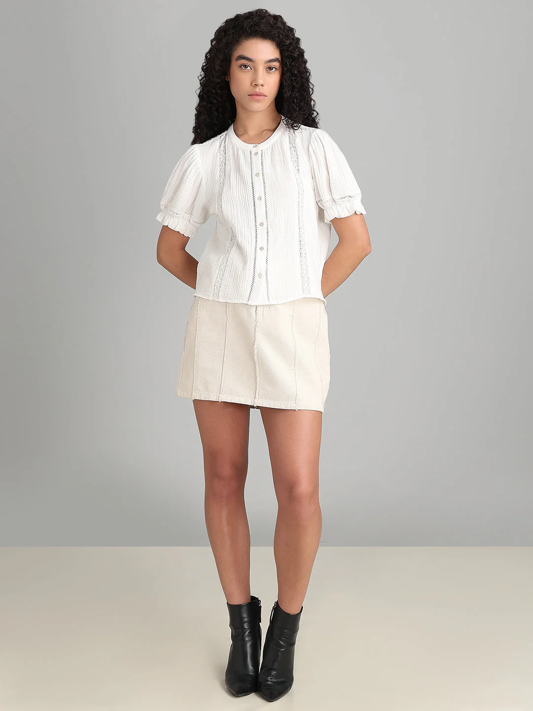 White Lace Detail Short Top - Image 5