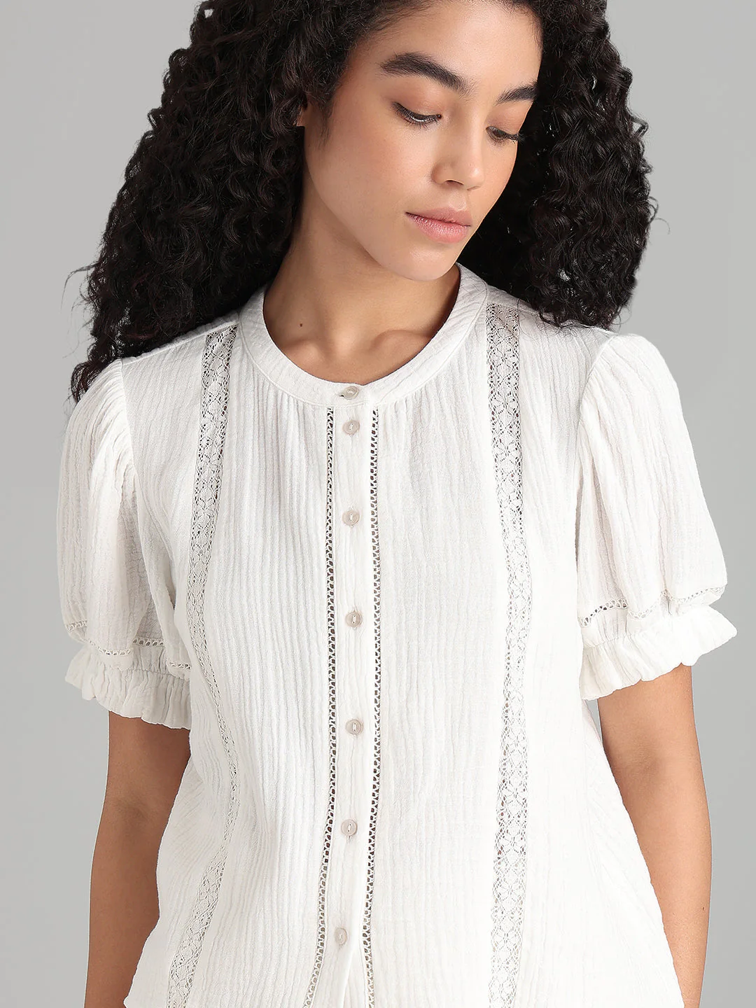 White Lace Detail Short Top - Image 6