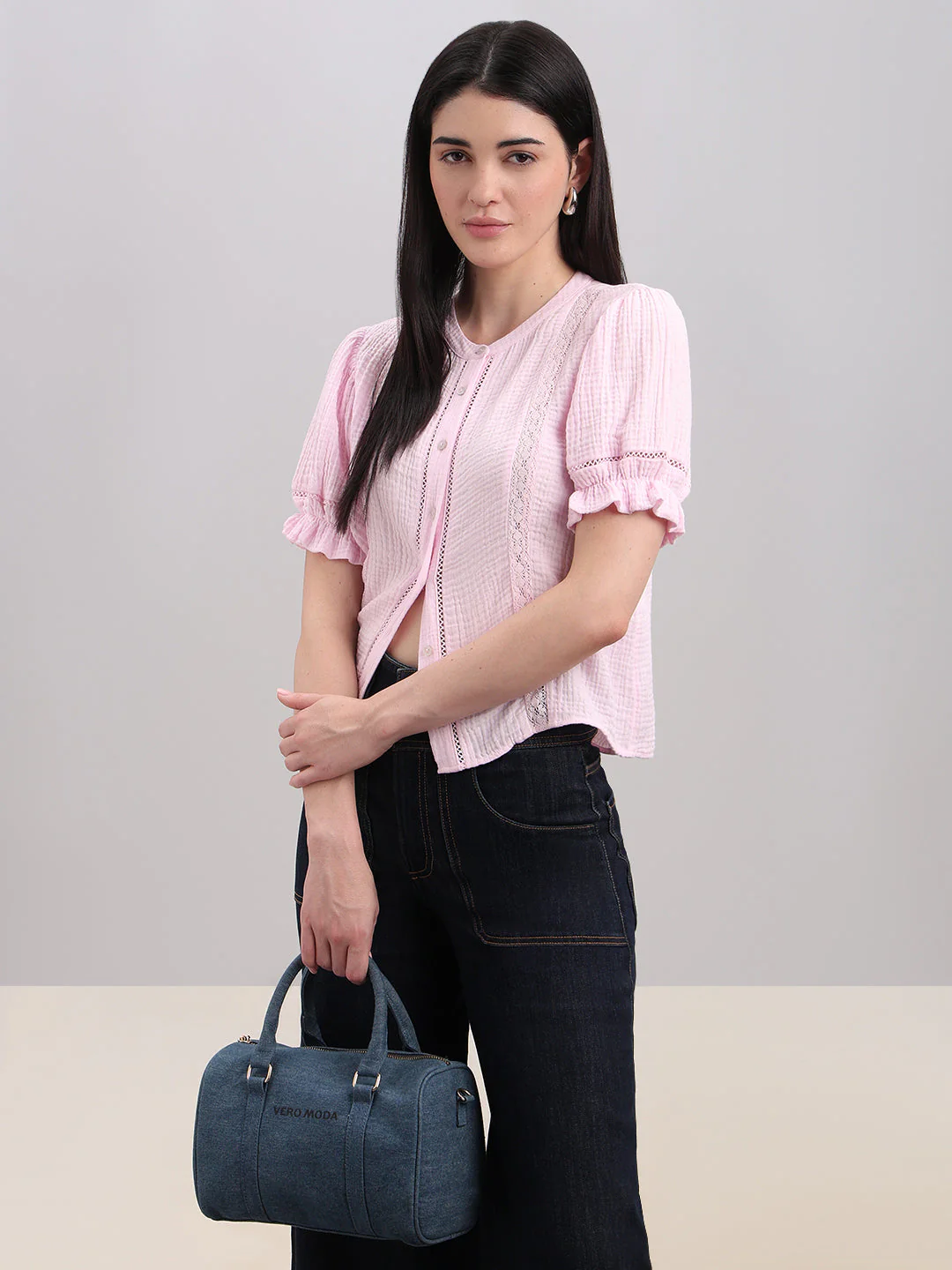 Pink Lace Detail Short Top