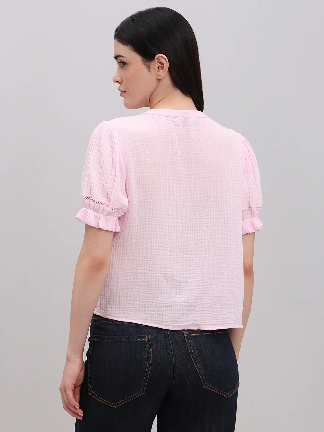 Pink Lace Detail Short Top - Image 4