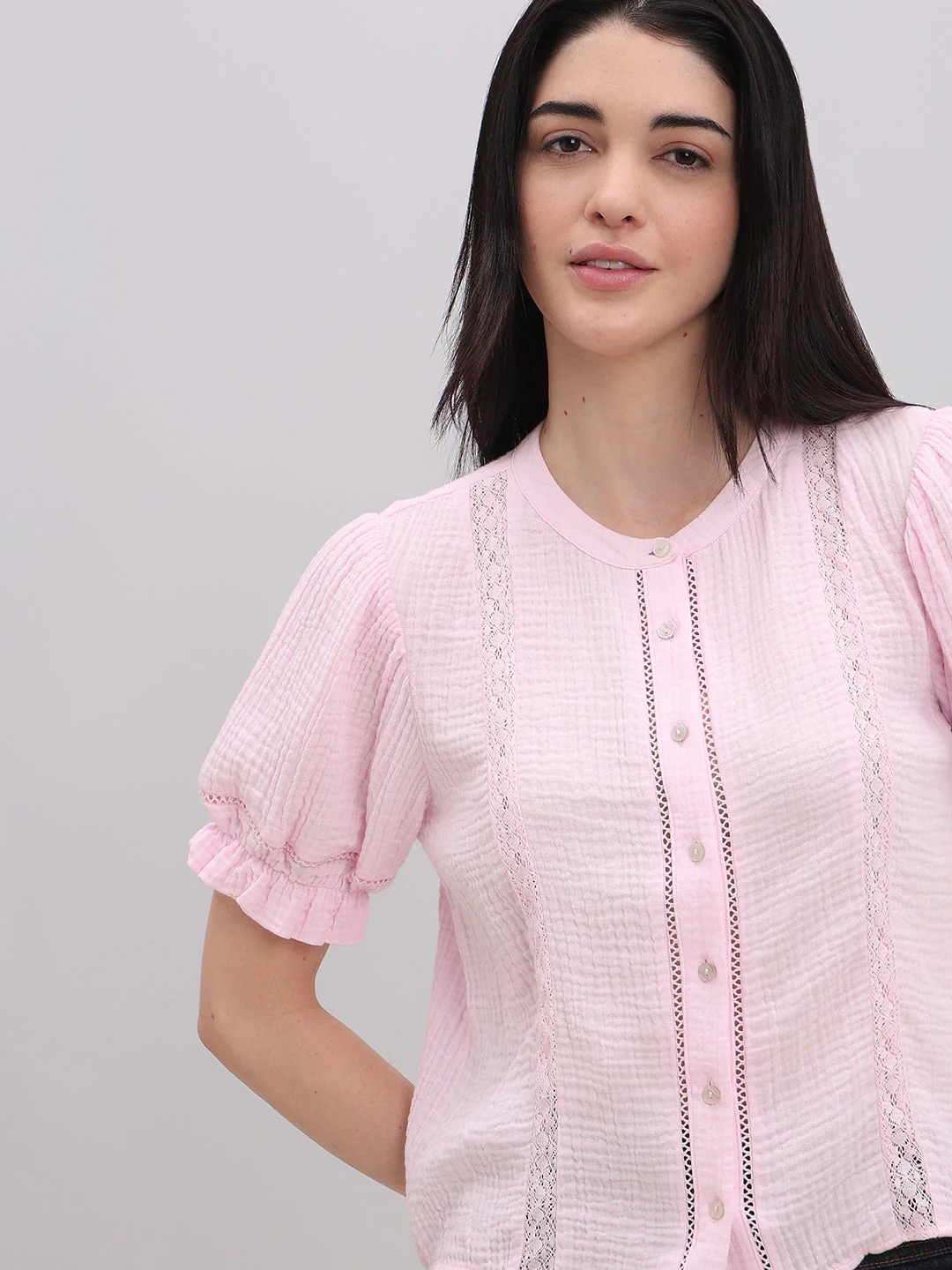 Pink Lace Detail Short Top - Image 6
