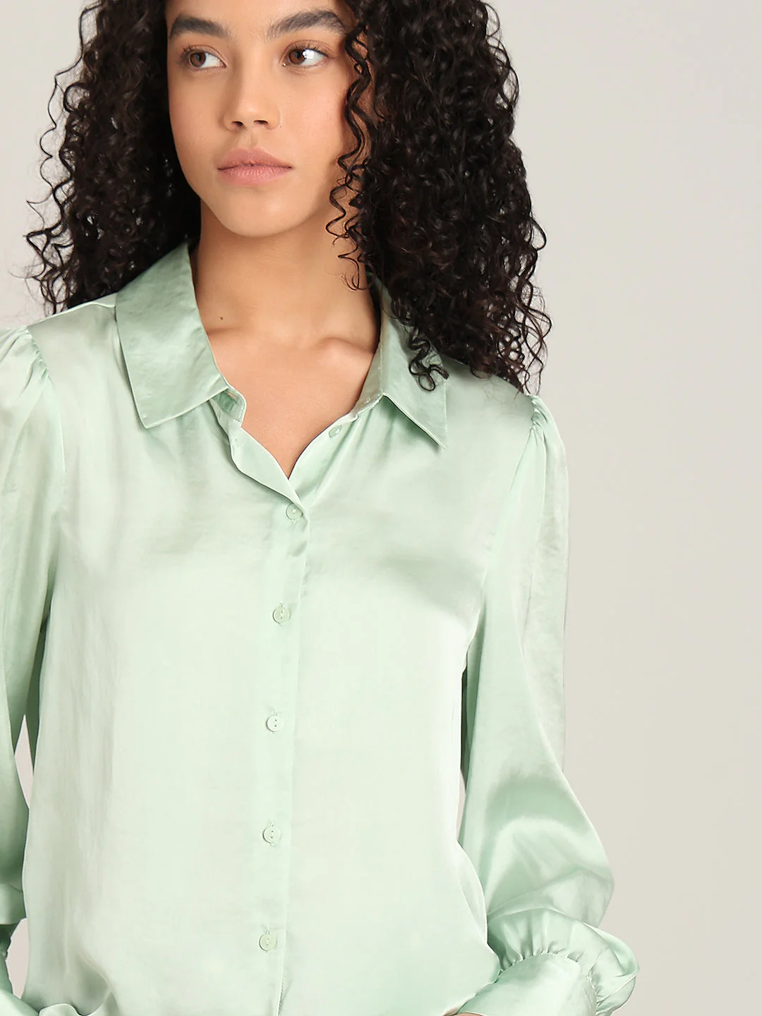 Mint Green Satin Regular Fit Shirt - Image 6