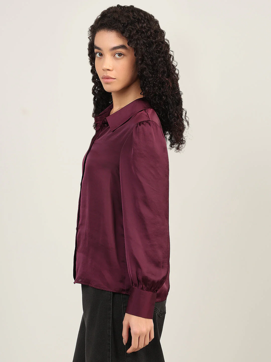 Maroon Satin Regular Fit Shirt - Image 3