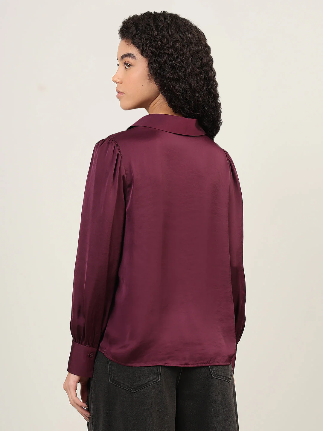 Maroon Satin Regular Fit Shirt - Image 4