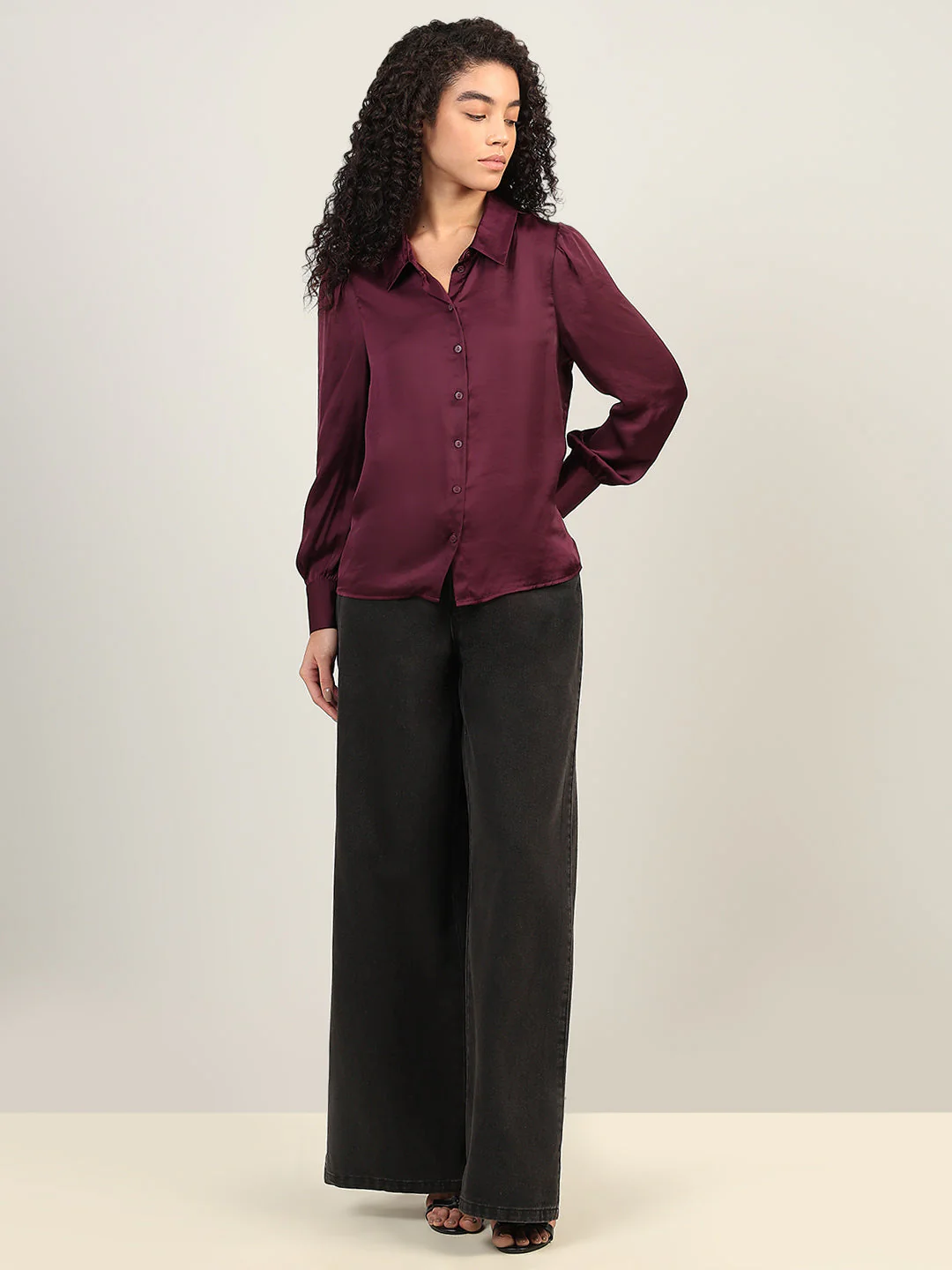 Maroon Satin Regular Fit Shirt - Image 5
