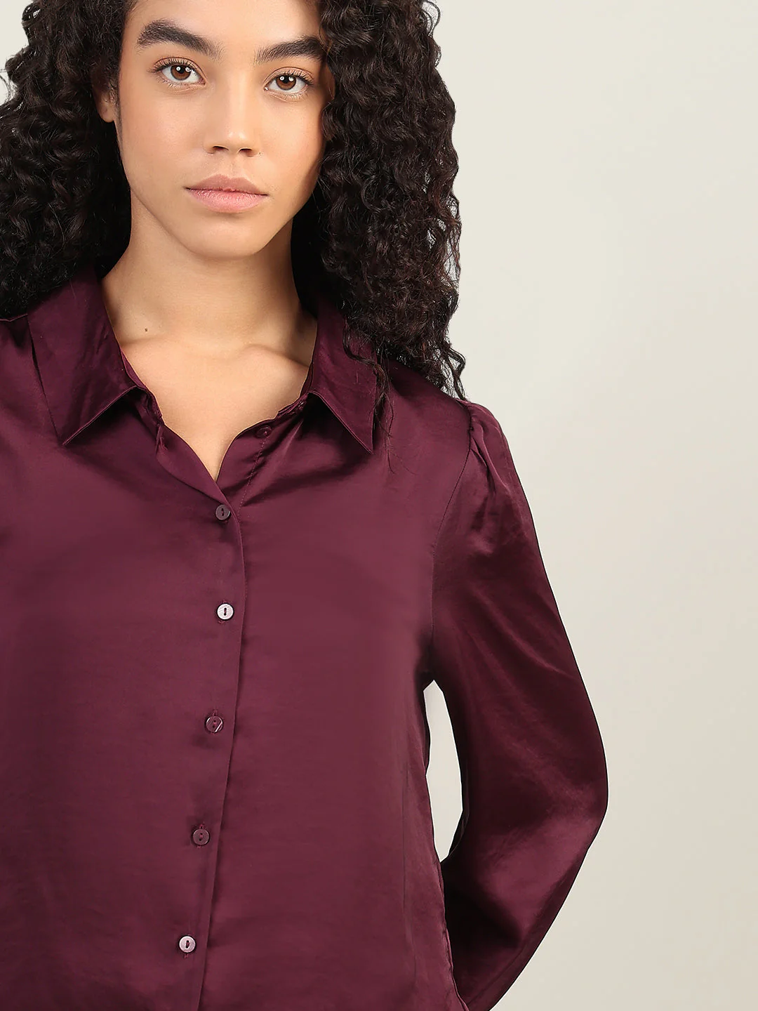 Maroon Satin Regular Fit Shirt - Image 6