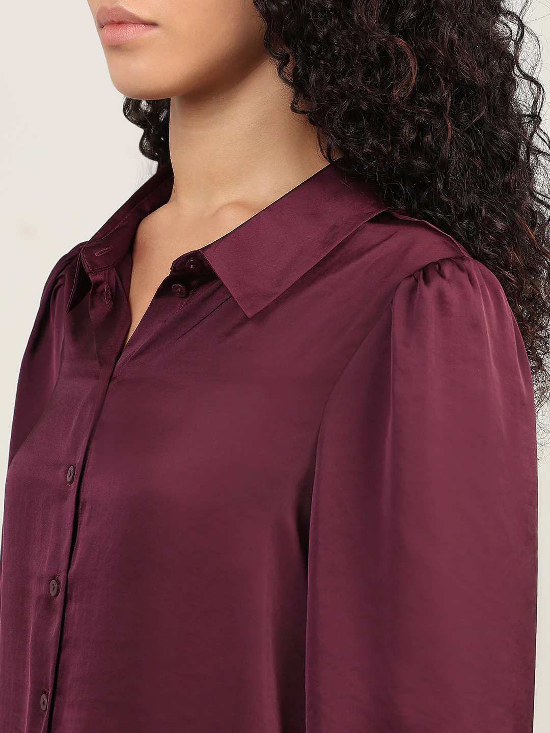 Maroon Satin Regular Fit Shirt - Image 8