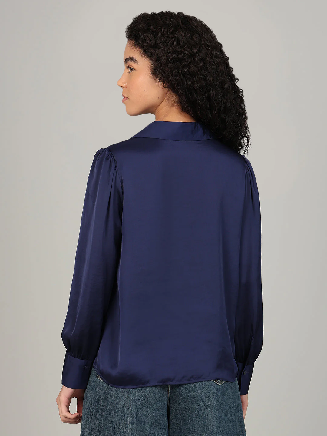 Blue Satin Regular Fit Shirt - Image 4
