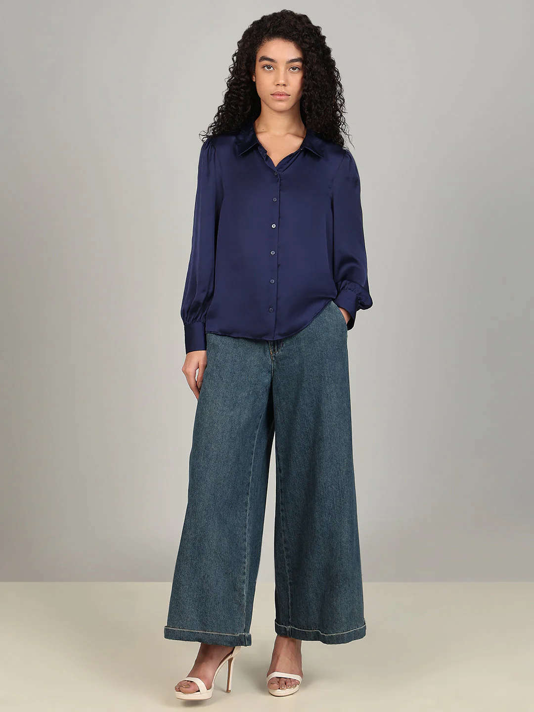 Blue Satin Regular Fit Shirt - Image 5