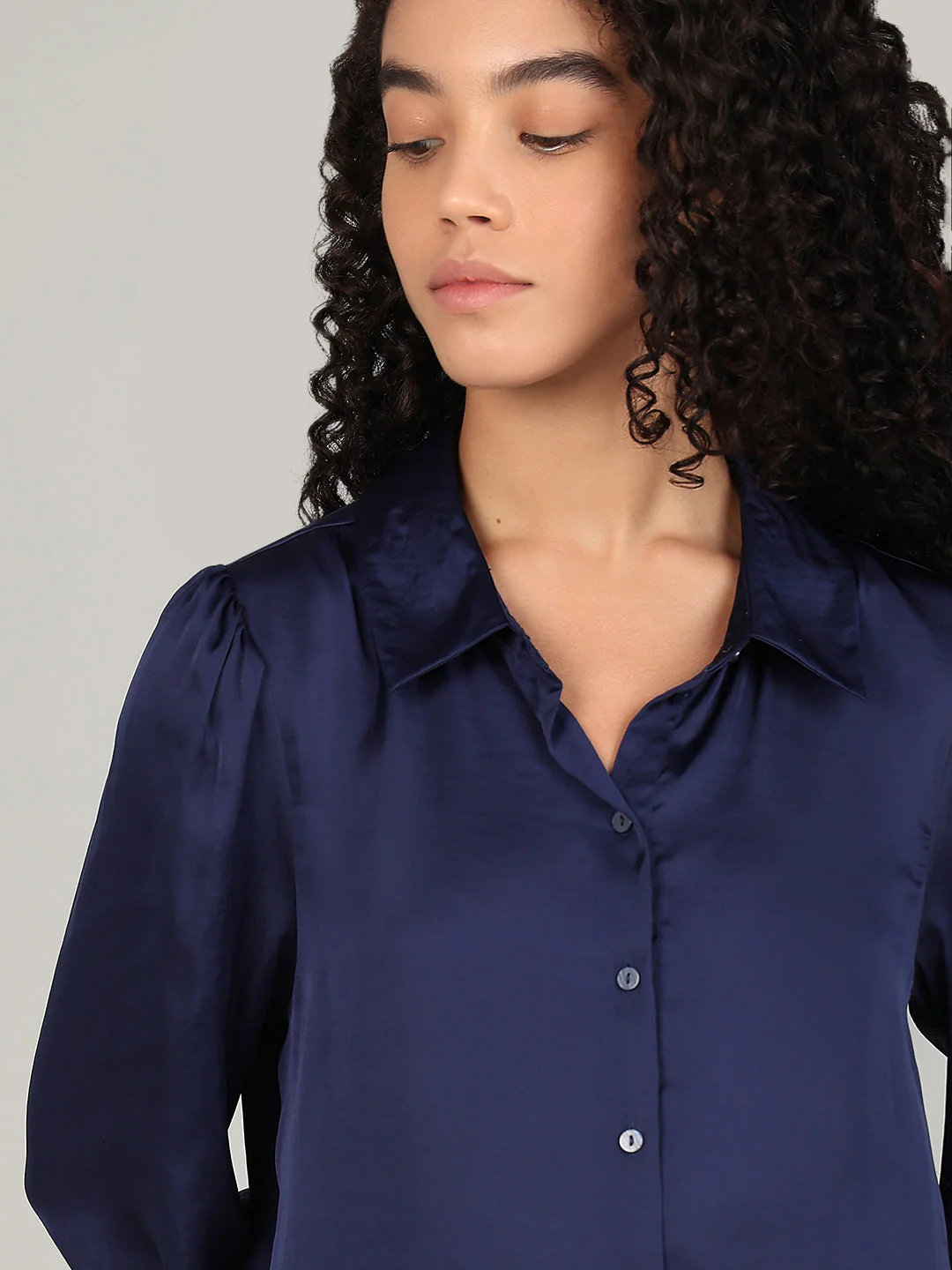Blue Satin Regular Fit Shirt - Image 6