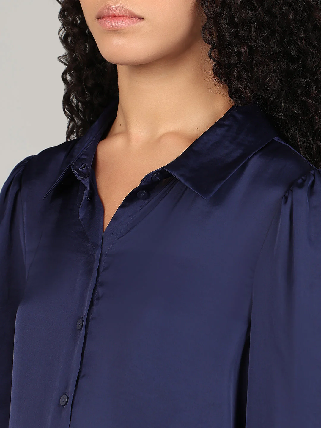 Blue Satin Regular Fit Shirt - Image 8