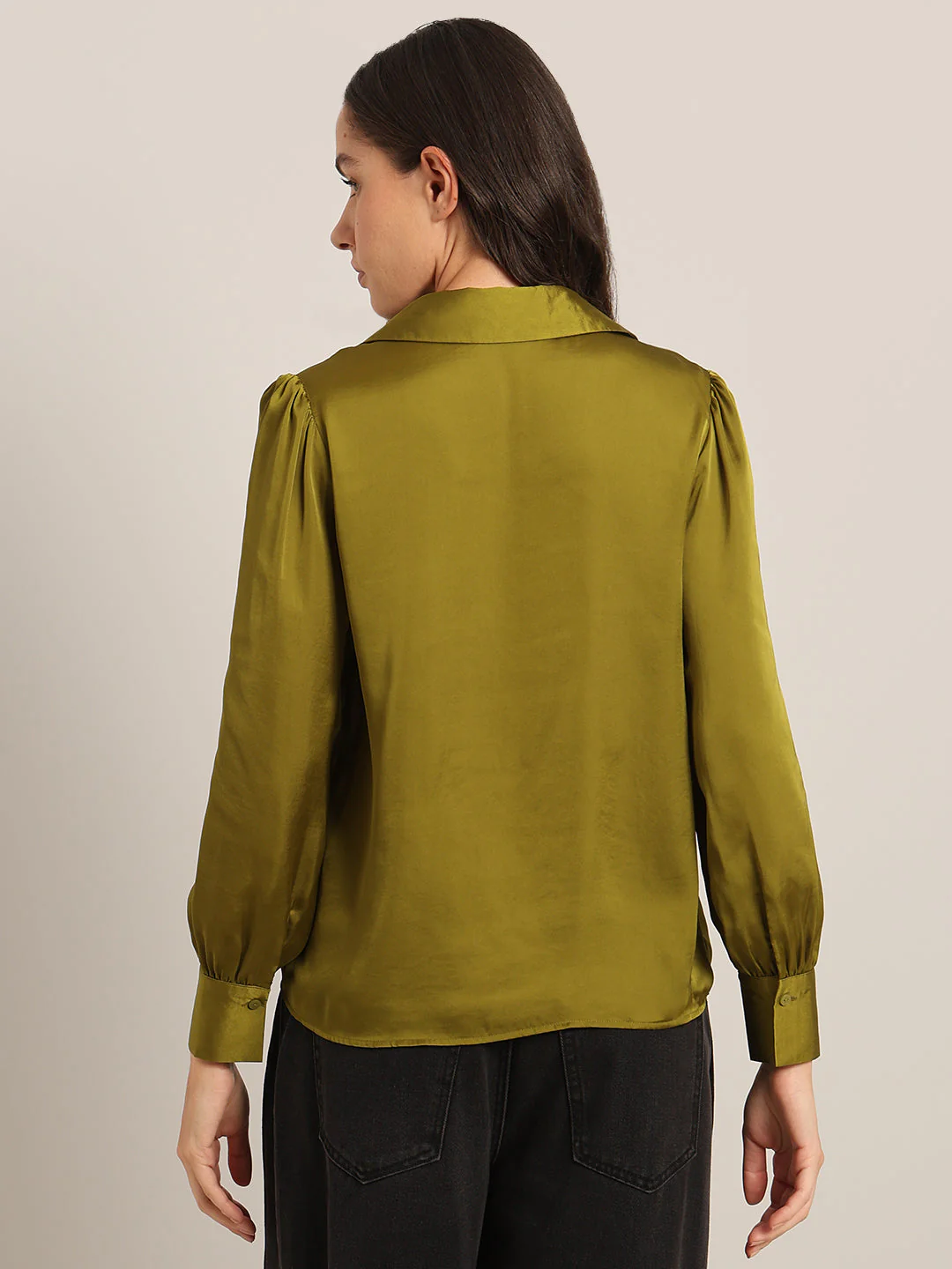 Mustard Satin Regular Fit Shirt - Image 4