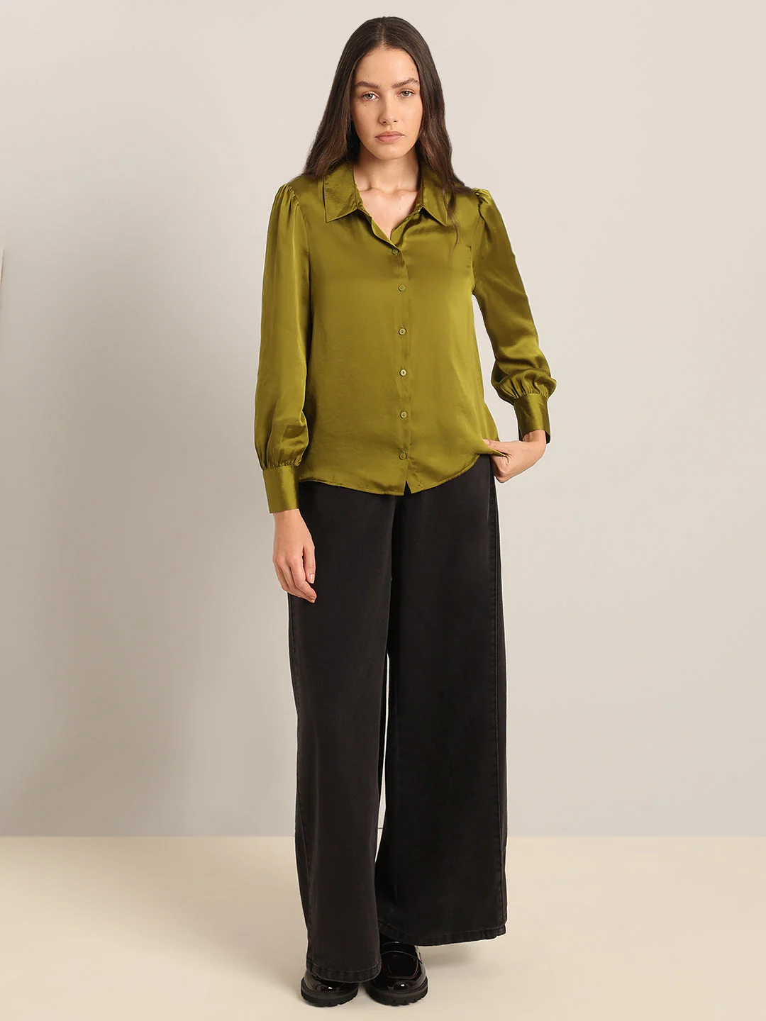 Mustard Satin Regular Fit Shirt - Image 5