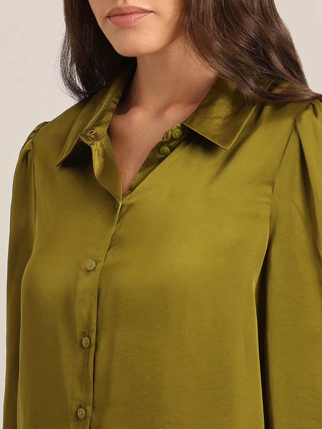 Mustard Satin Regular Fit Shirt - Image 8