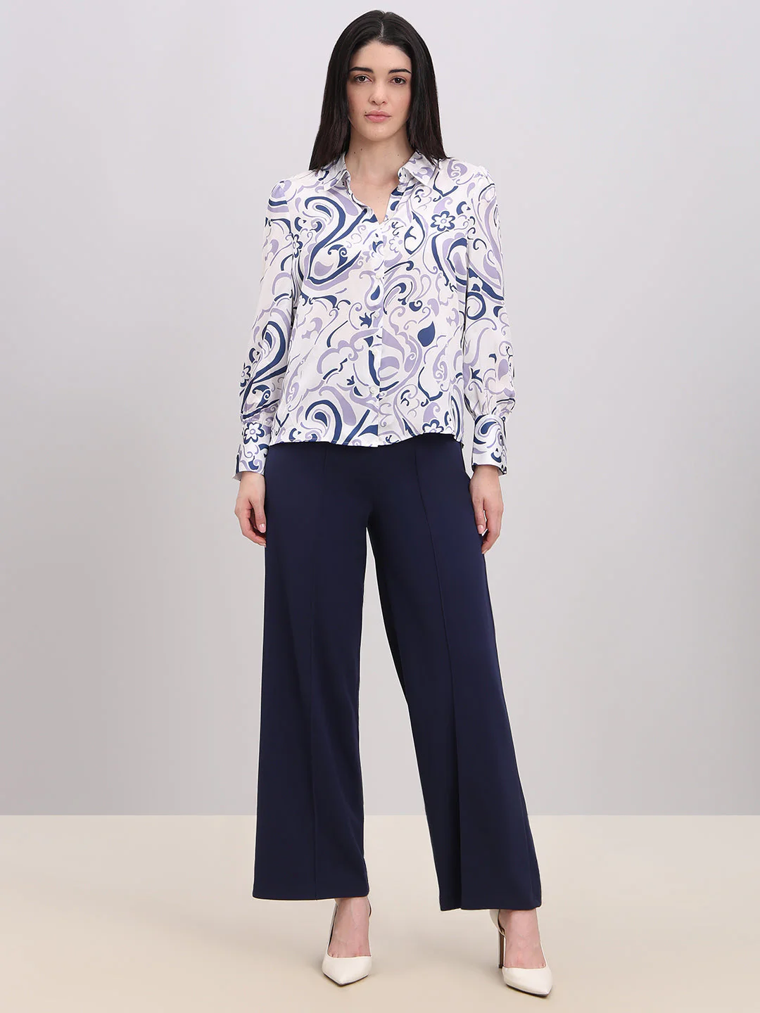 White & Blue Paisley Print Shirt - Image 5