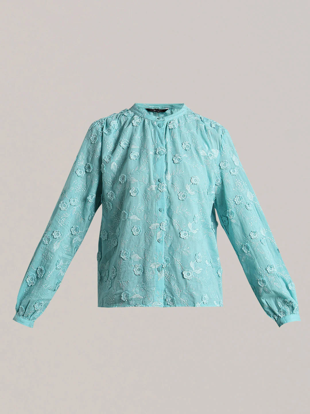 Aqua Floral Textured Cotton Top - Image 7