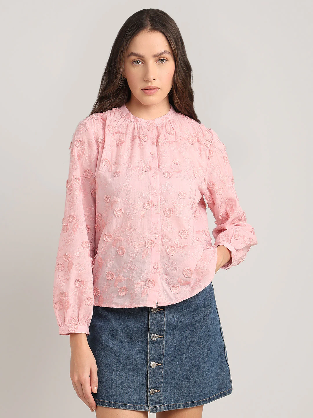 Pink Floral Textured Cotton Top - Image 2