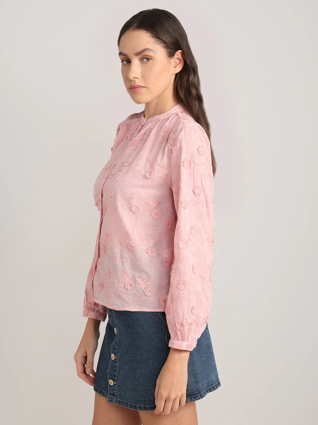 Pink Floral Textured Cotton Top - Image 3
