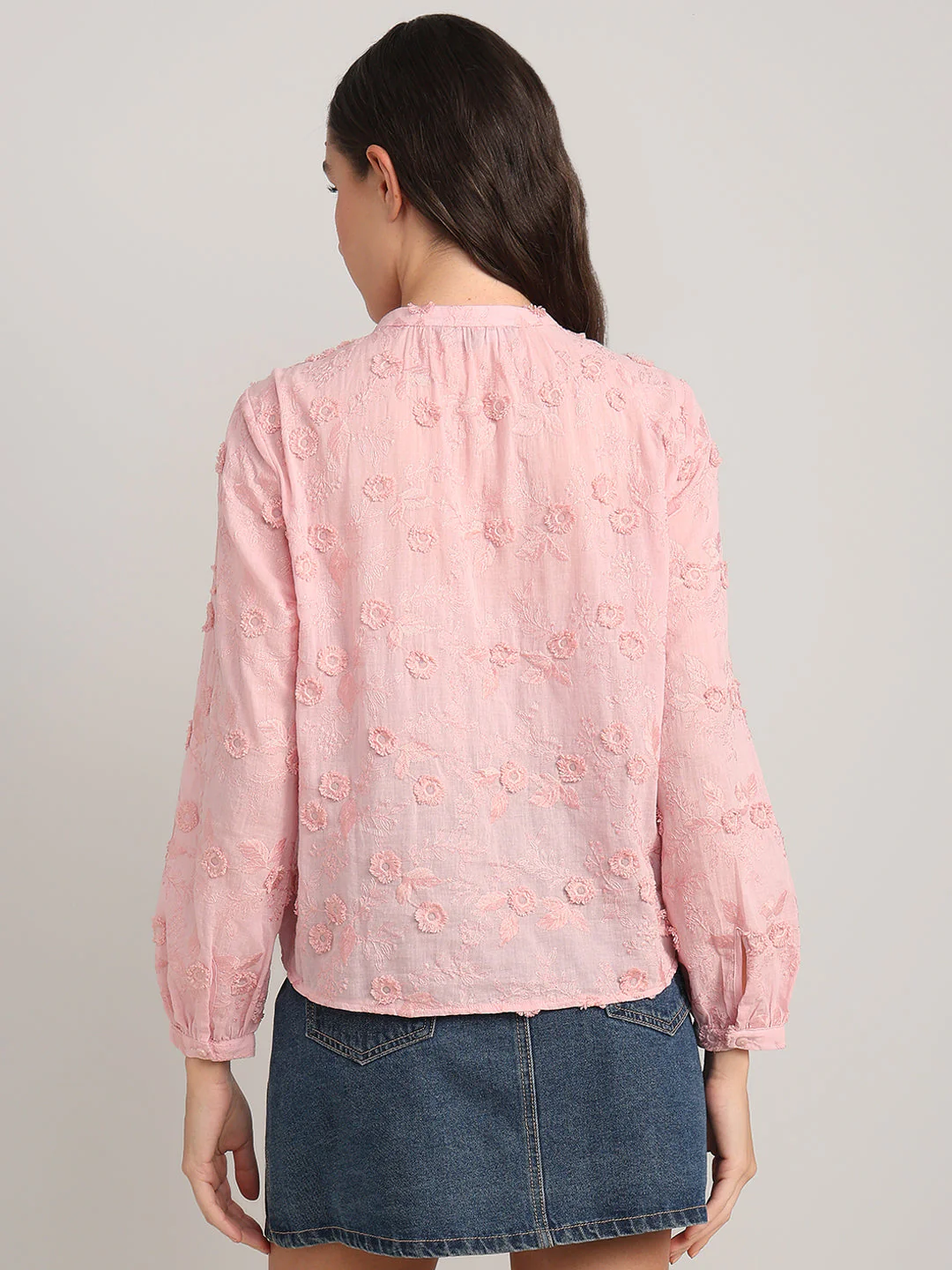 Pink Floral Textured Cotton Top - Image 4