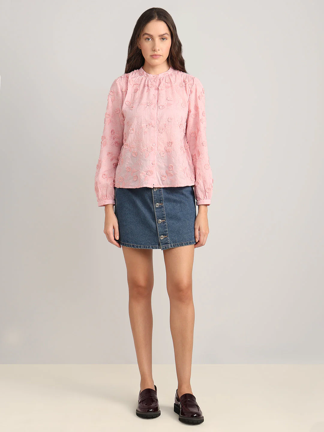 Pink Floral Textured Cotton Top - Image 5