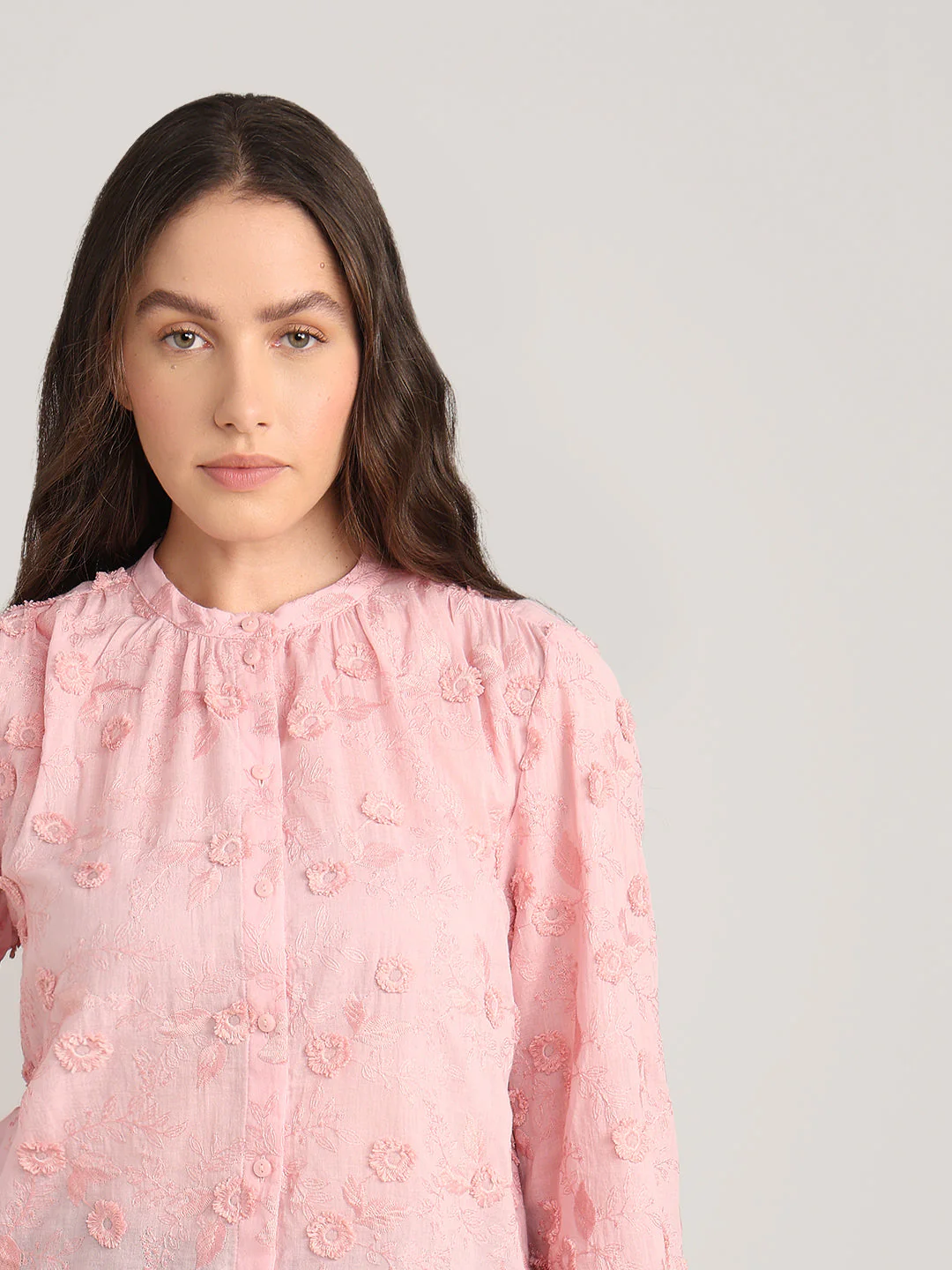 Pink Floral Textured Cotton Top - Image 6