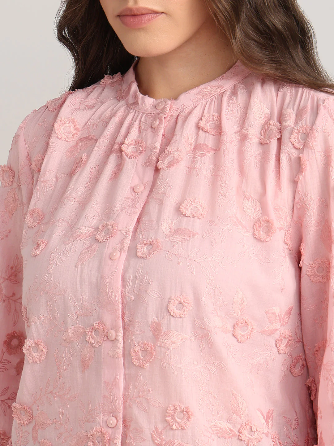 Pink Floral Textured Cotton Top - Image 8