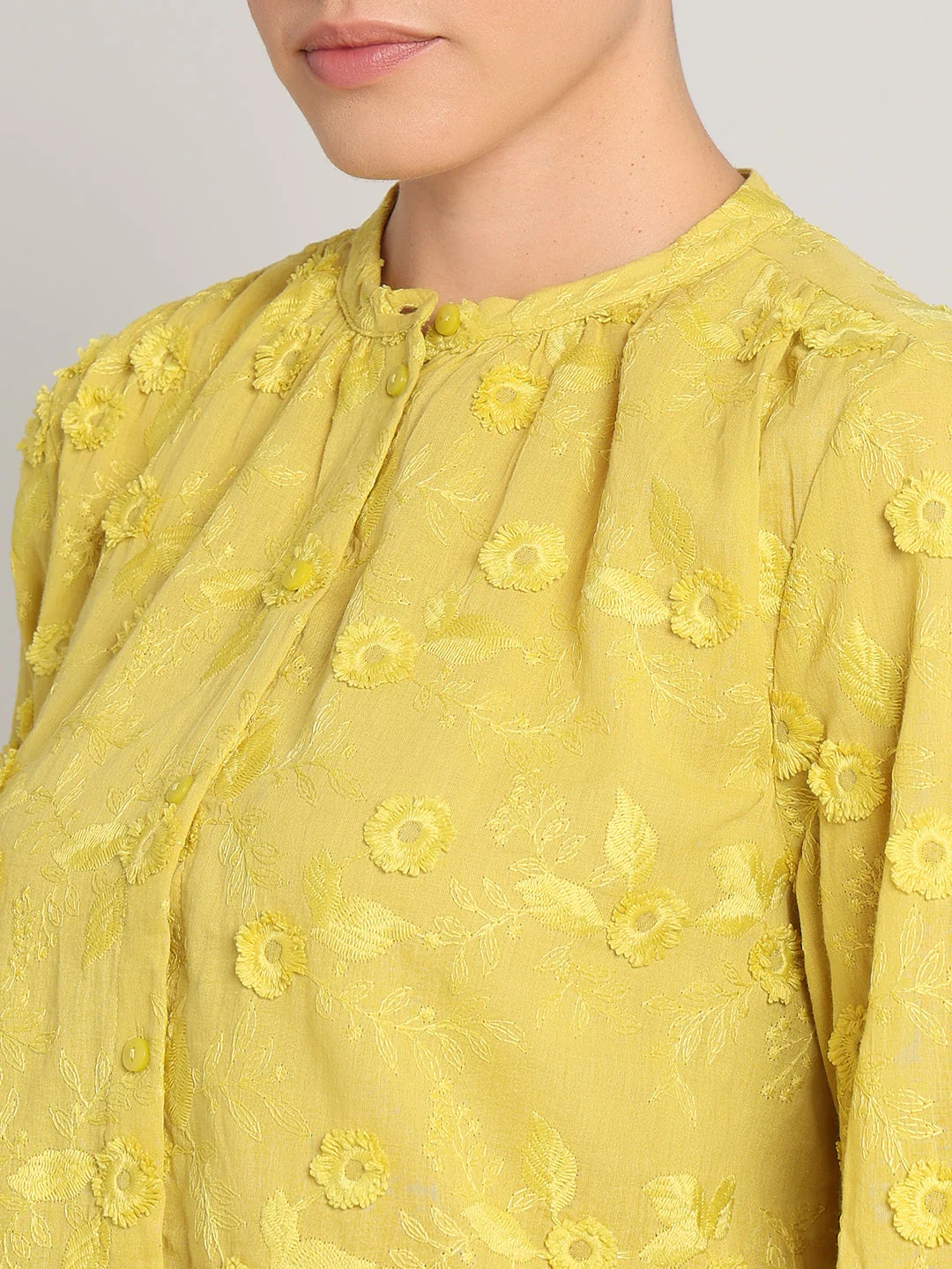 Yellow Floral Textured Cotton Top - Image 8