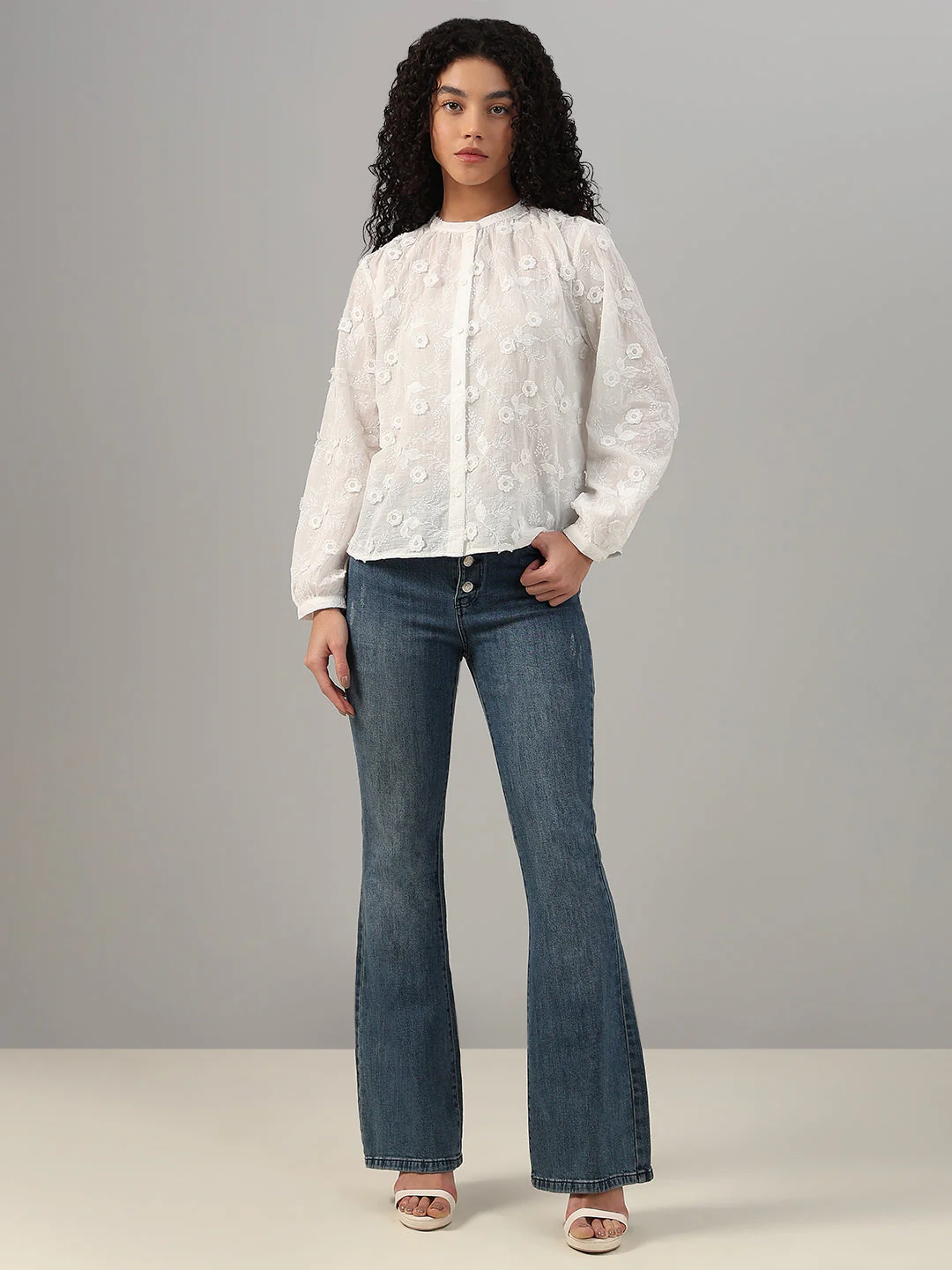 White Floral Textured Cotton Top - Image 5