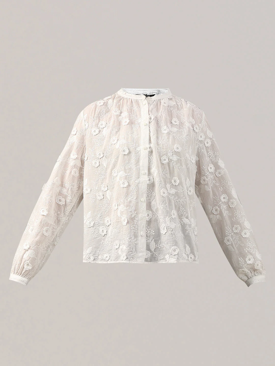 White Floral Textured Cotton Top - Image 7