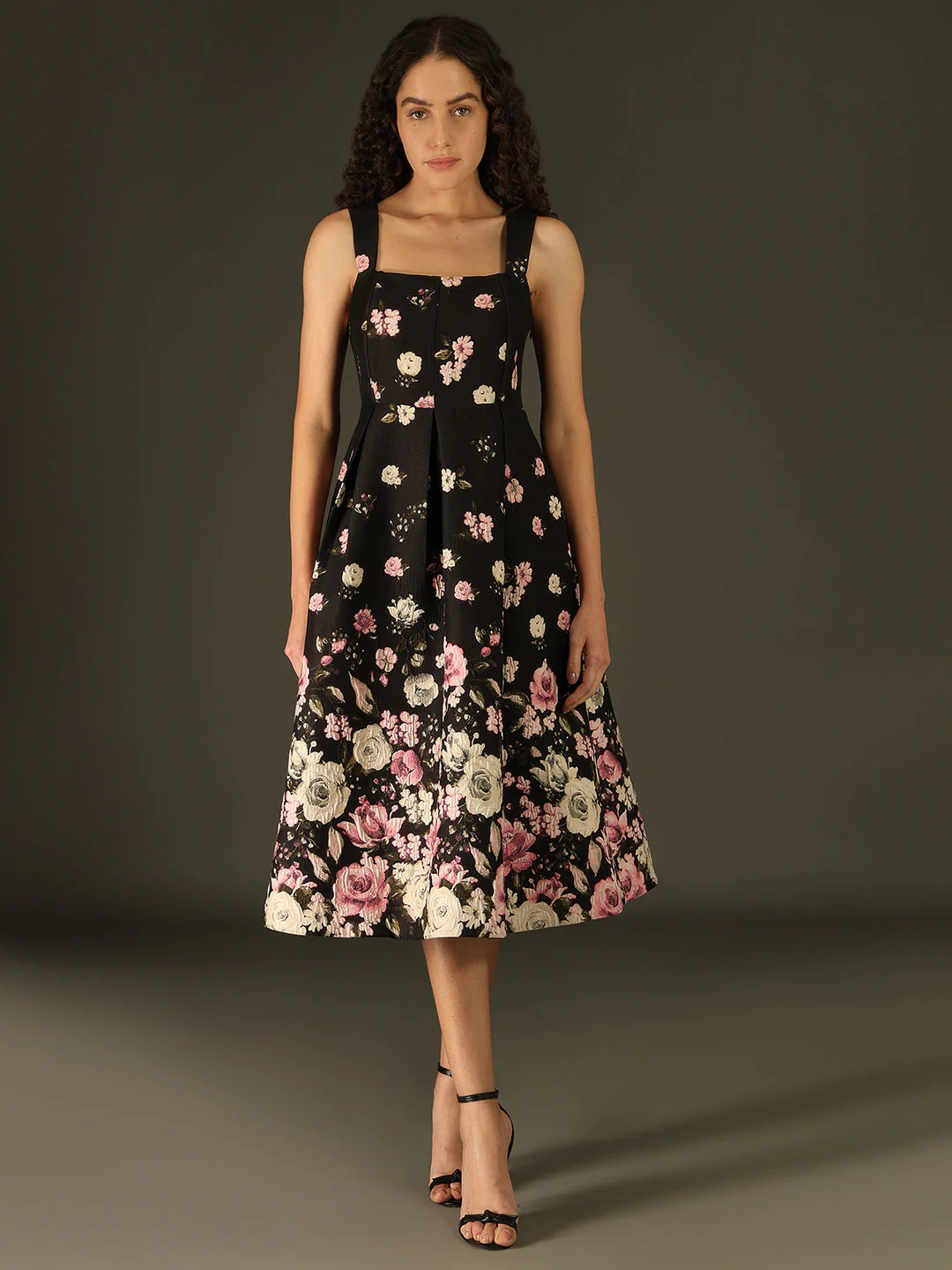 MARQUEE Black Floral Midi Dress - Image 2