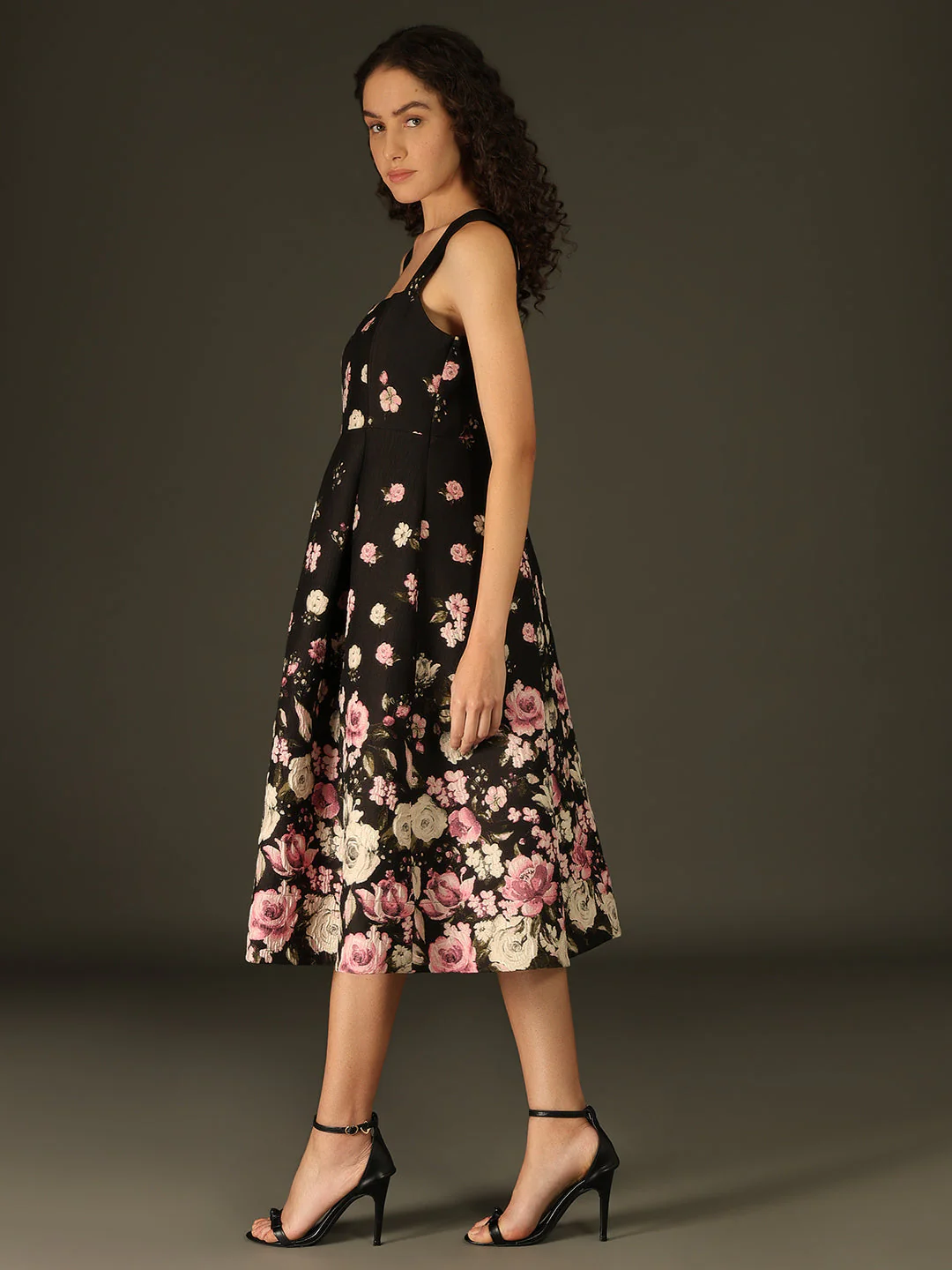 MARQUEE Black Floral Midi Dress - Image 3