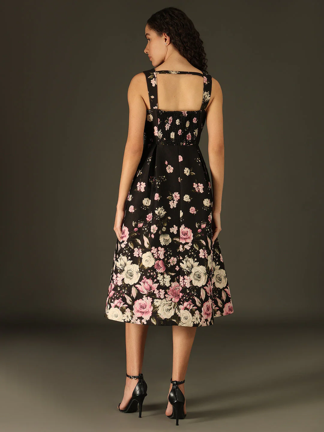 MARQUEE Black Floral Midi Dress - Image 4