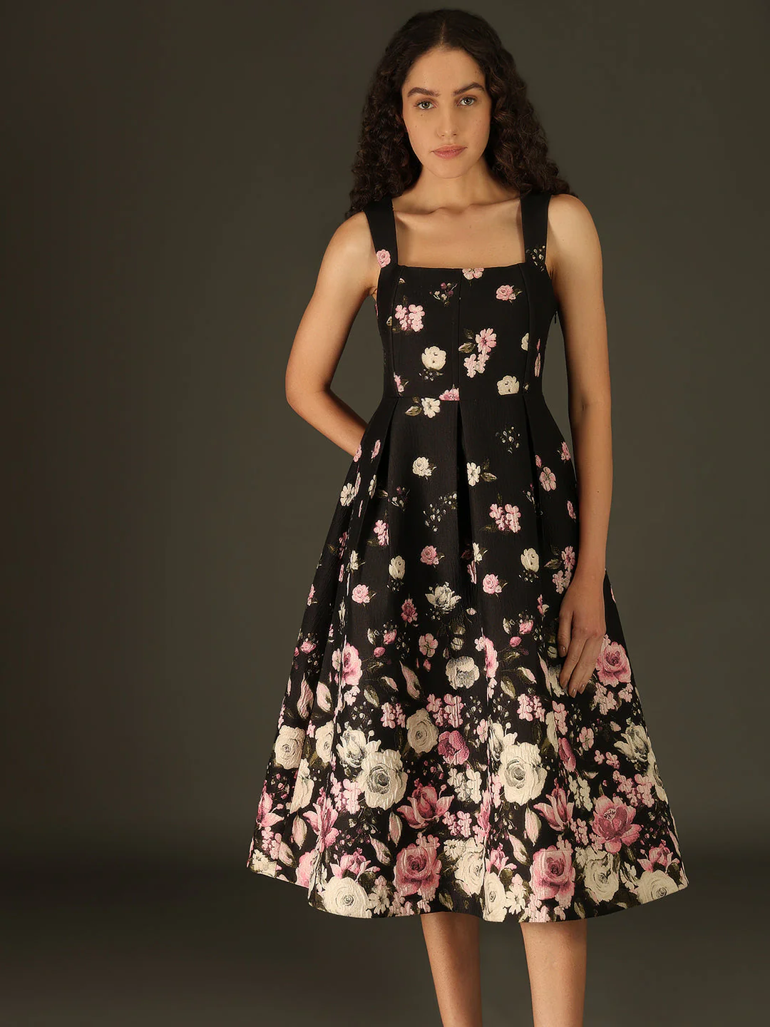 MARQUEE Black Floral Midi Dress - Image 5