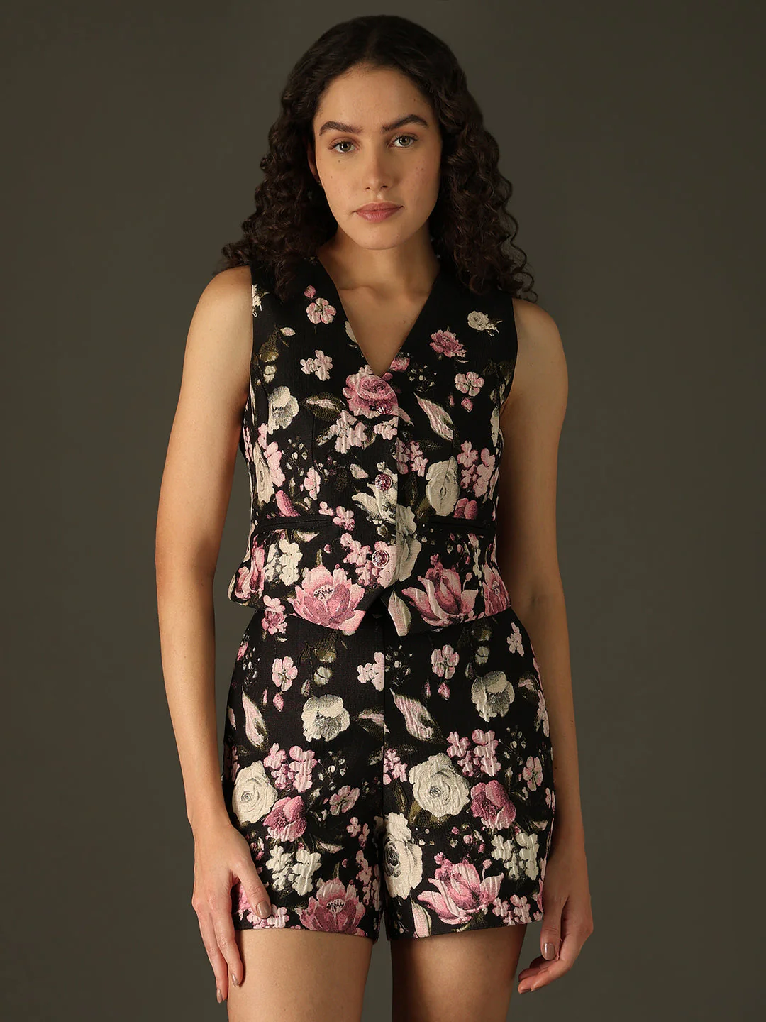 MARQUEE Black Floral Waistcoat - Image 2