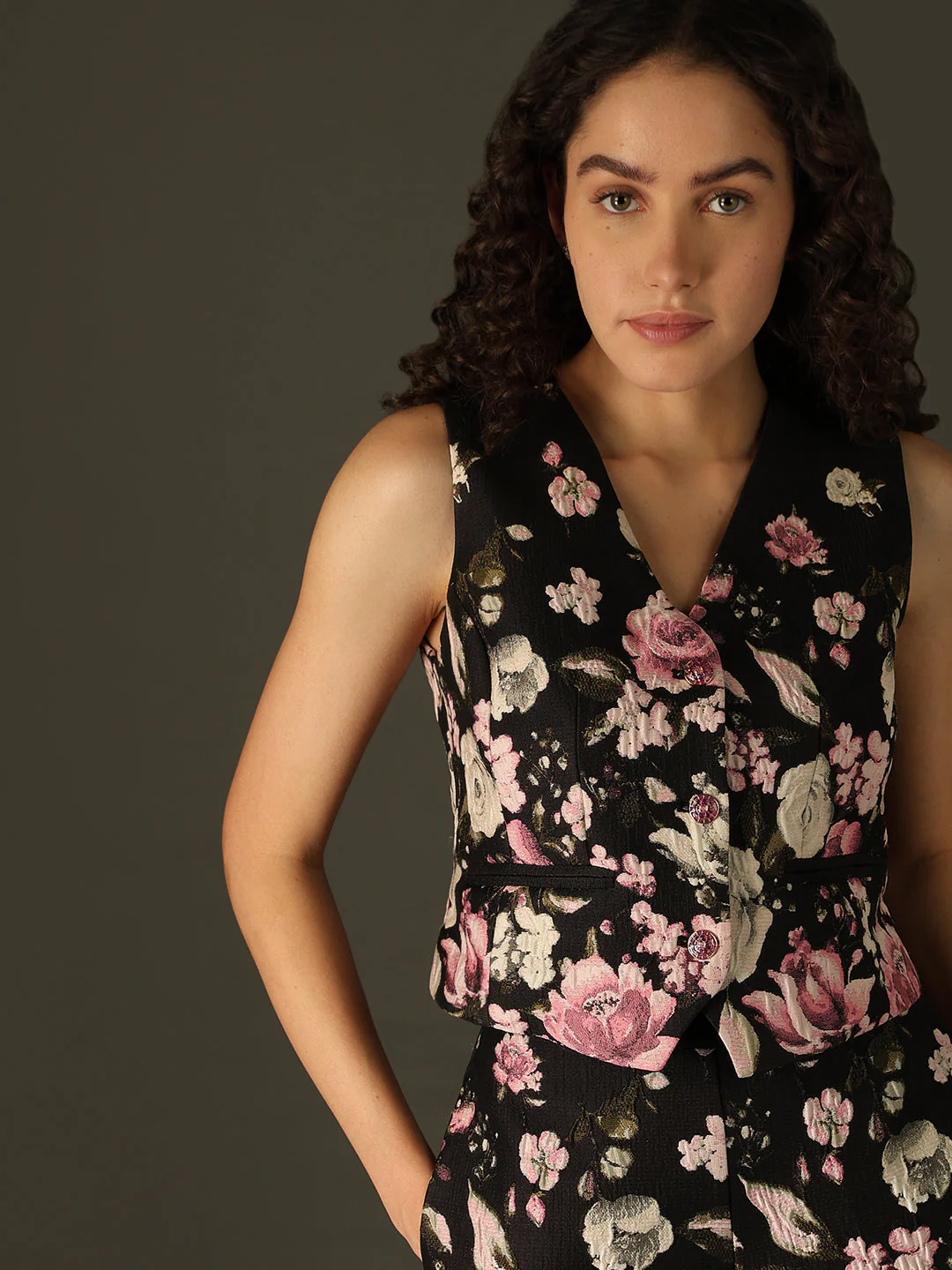 MARQUEE Black Floral Waistcoat - Image 6